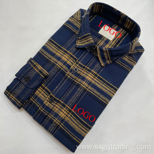 Navy plaid shirt for men long sleeve